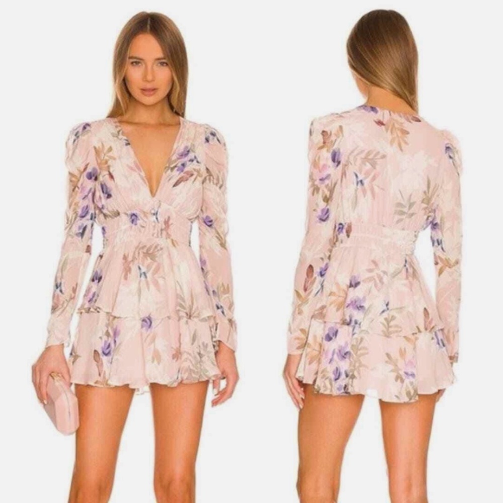 Yumi Kim Blush Pink Floral Long Sleeve Mini Dress